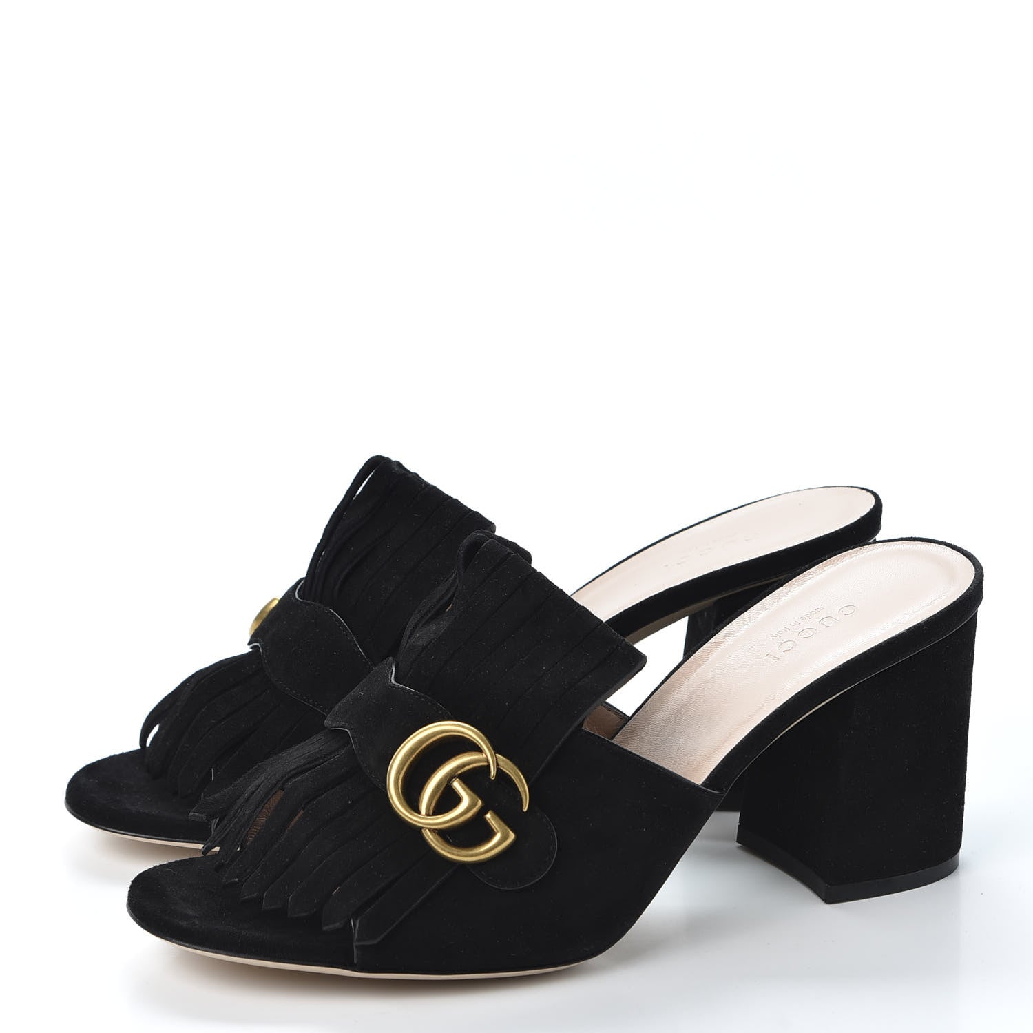 Gucci Kid Scamosciato GG Marmont Fringe 75mm Slide Sandals 40.5 Black 2 of 9