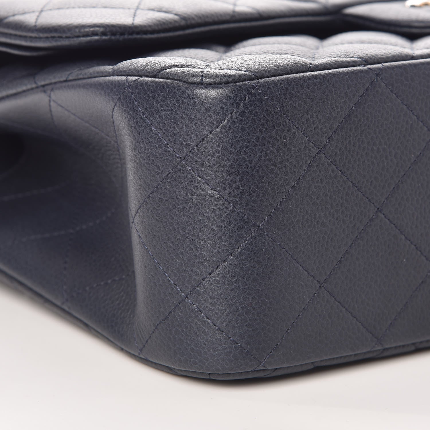 Chanel Caviar Quilted Jumbo Double Flap Dark Blue 8 of 9
