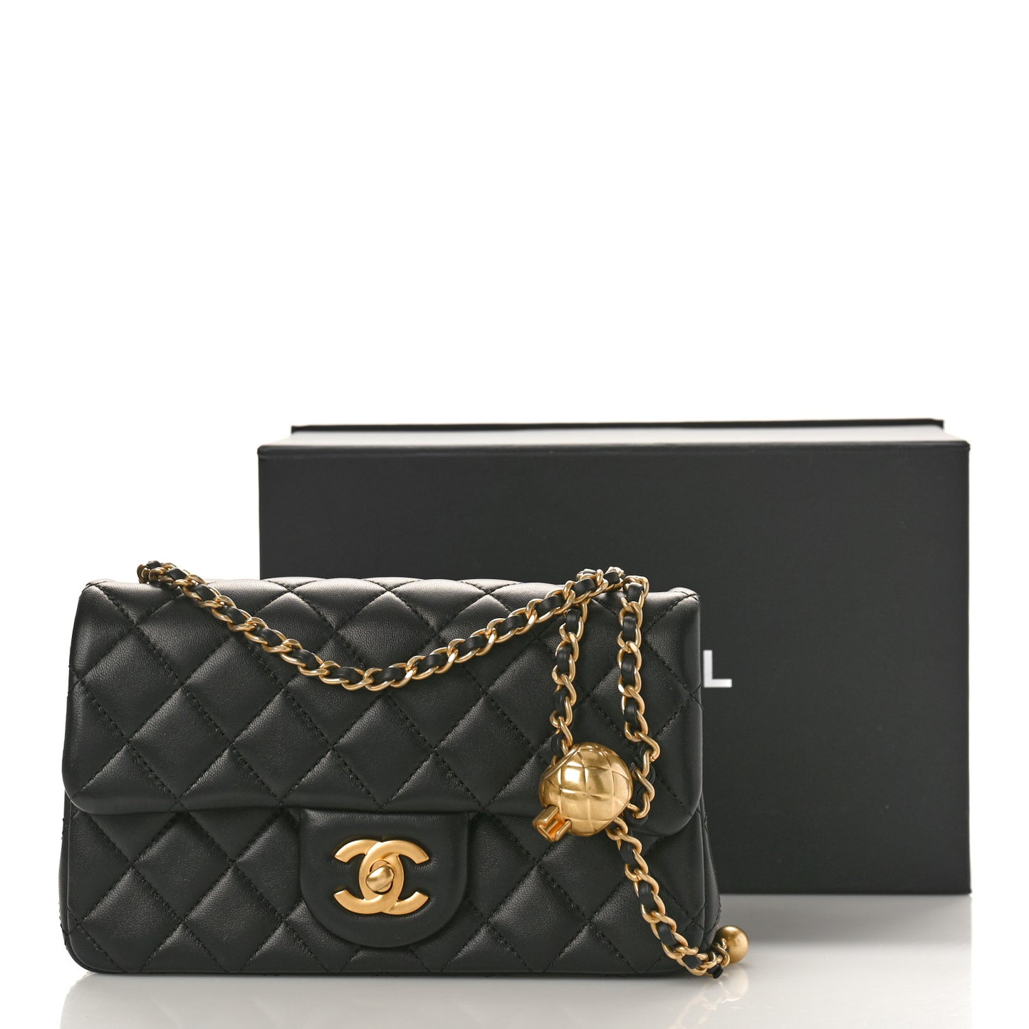 Lambskin Quilted Mini Rectangular Pearl Crush Flap Black