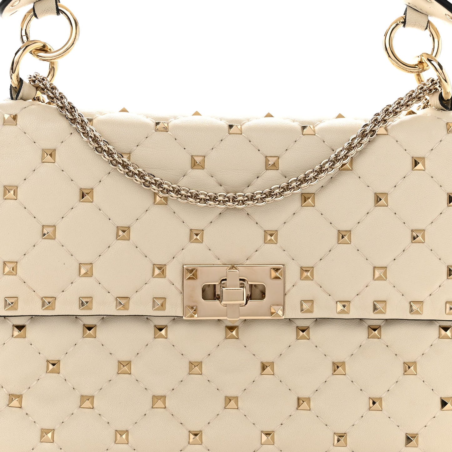 Nappa Medium Rockstud Spike Shoulder Bag Light Ivory