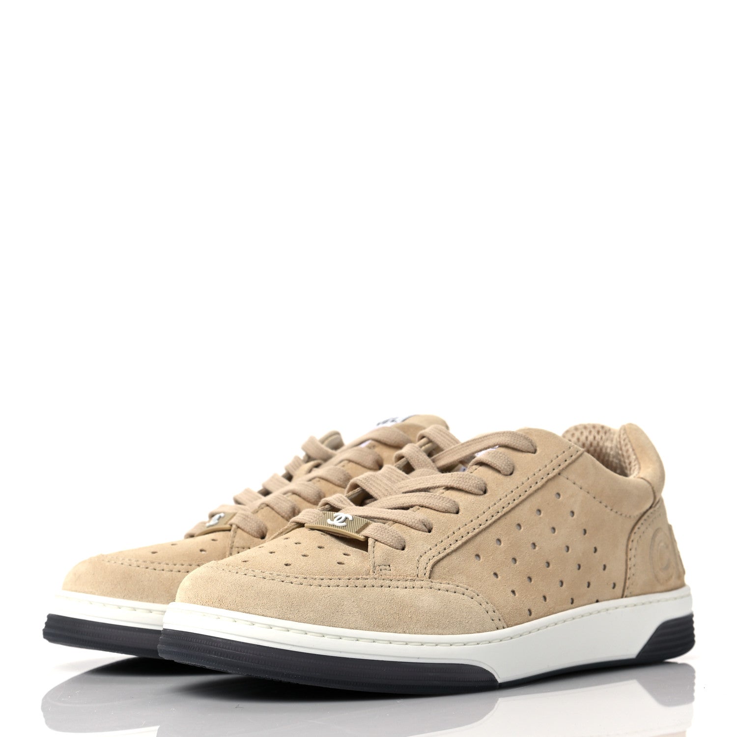 Chanel Suede Calfskin Logo Sneakers 37.5 Beige 3 of 9
