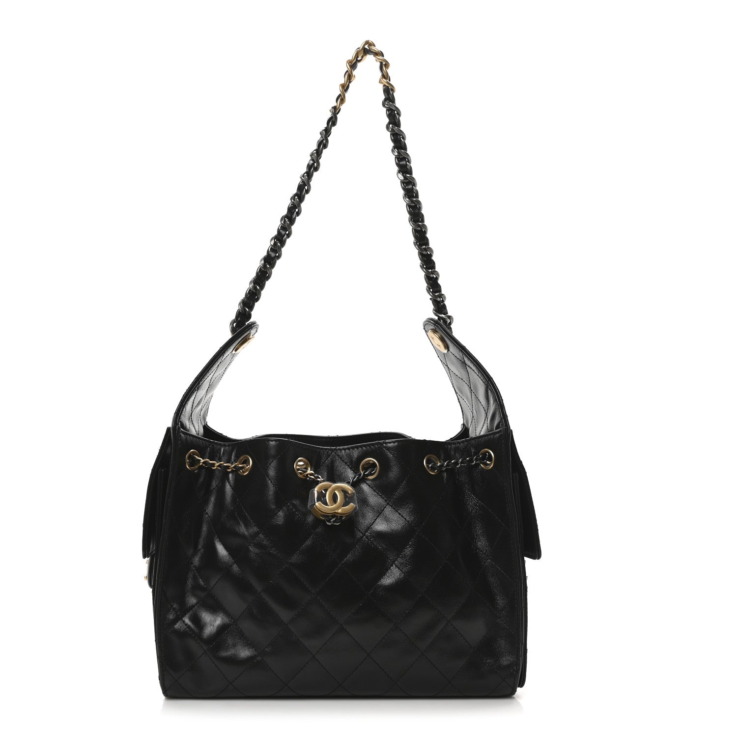 Chanel Shiny Crumpled Calfskin Quilted Small Chanel 25 Handbag Black 1 of 11