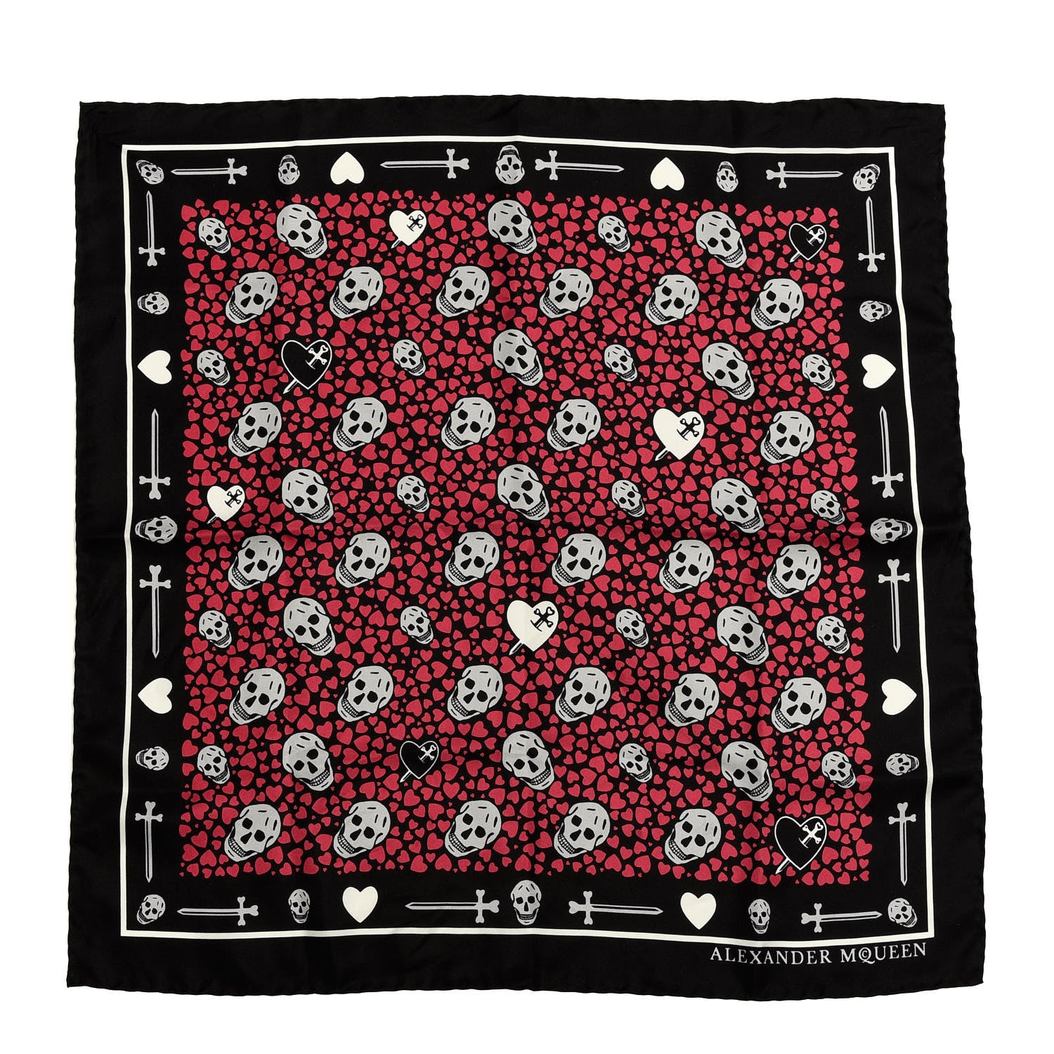 Alexander McQueen Silk Heart Skull Print Scarf Red 1 of 3