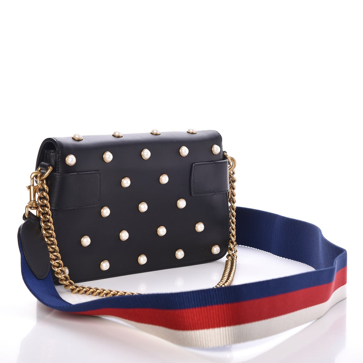 Nappa Pearl Studded Mini Queen Margaret Broadway Shoulder Bag Black