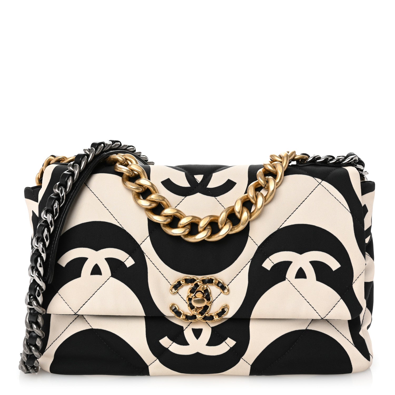 Chanel Fabric Printed Large Chanel 19 Flap Black Ecru 1 of 10