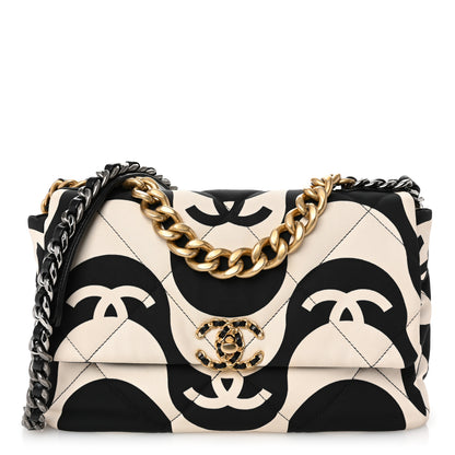 Chanel Fabric Printed Large Chanel 19 Flap Black Ecru 1 of 10