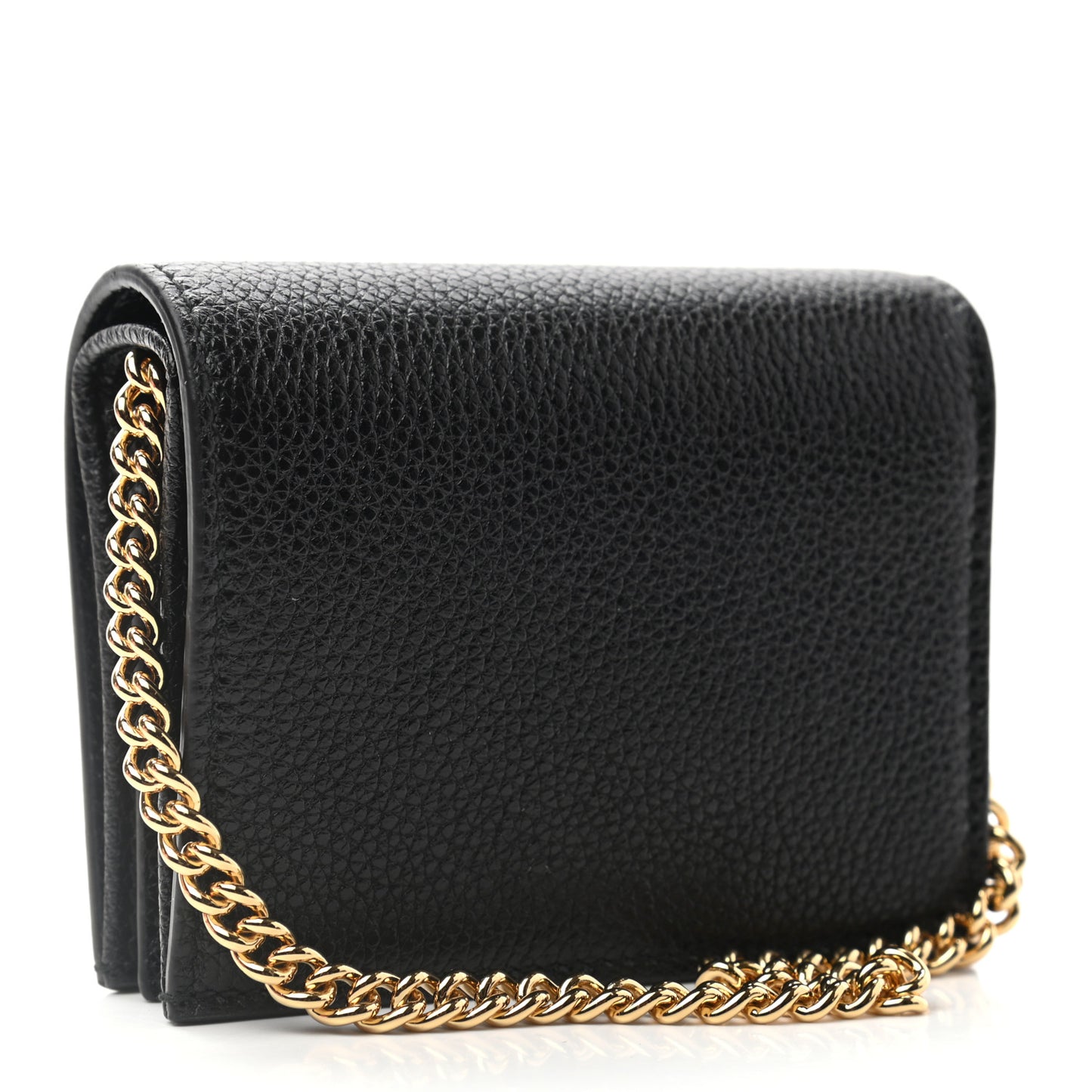 Grainy Calfskin Zumi Chain Card Case Wallet Black