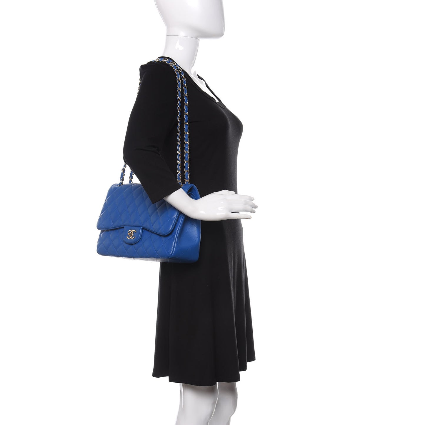 Lambskin Quilted Jumbo Double Flap Blue