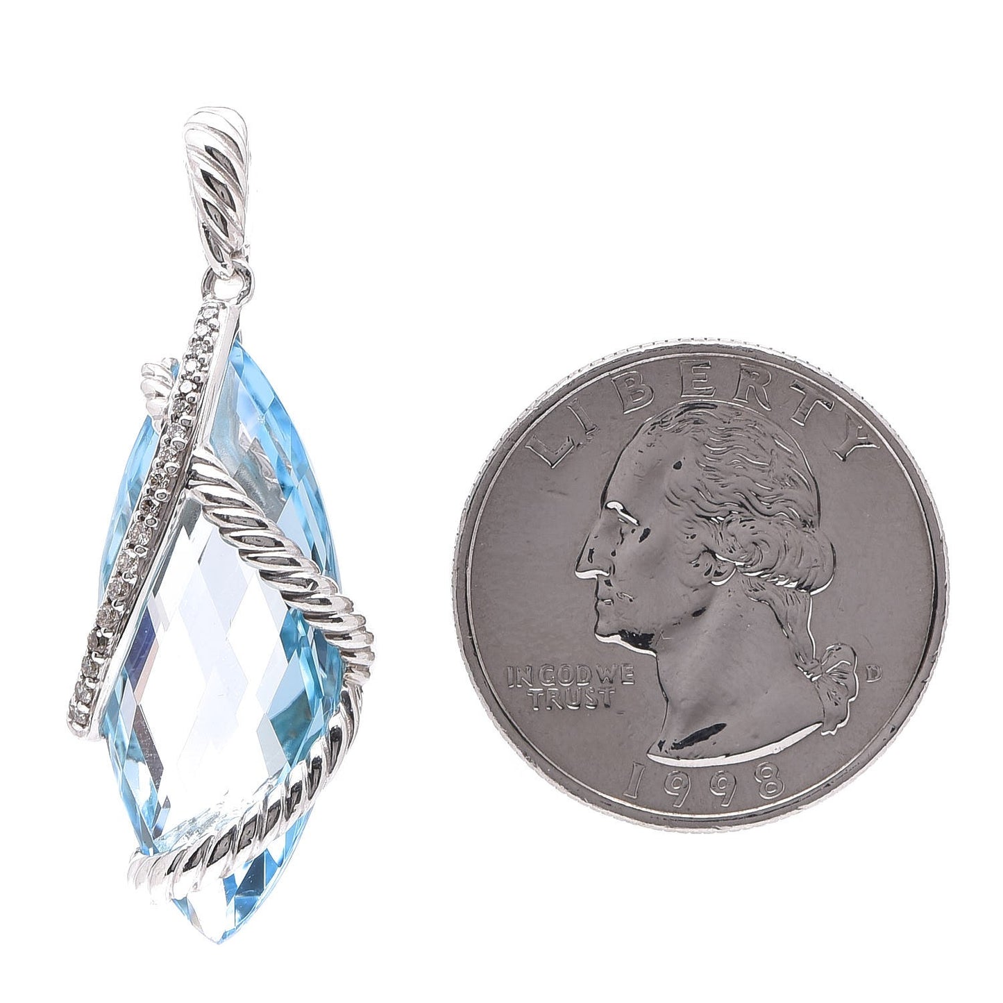Sterling Silver Diamond Blue Topaz 30mm Cable Wrap Pendant
