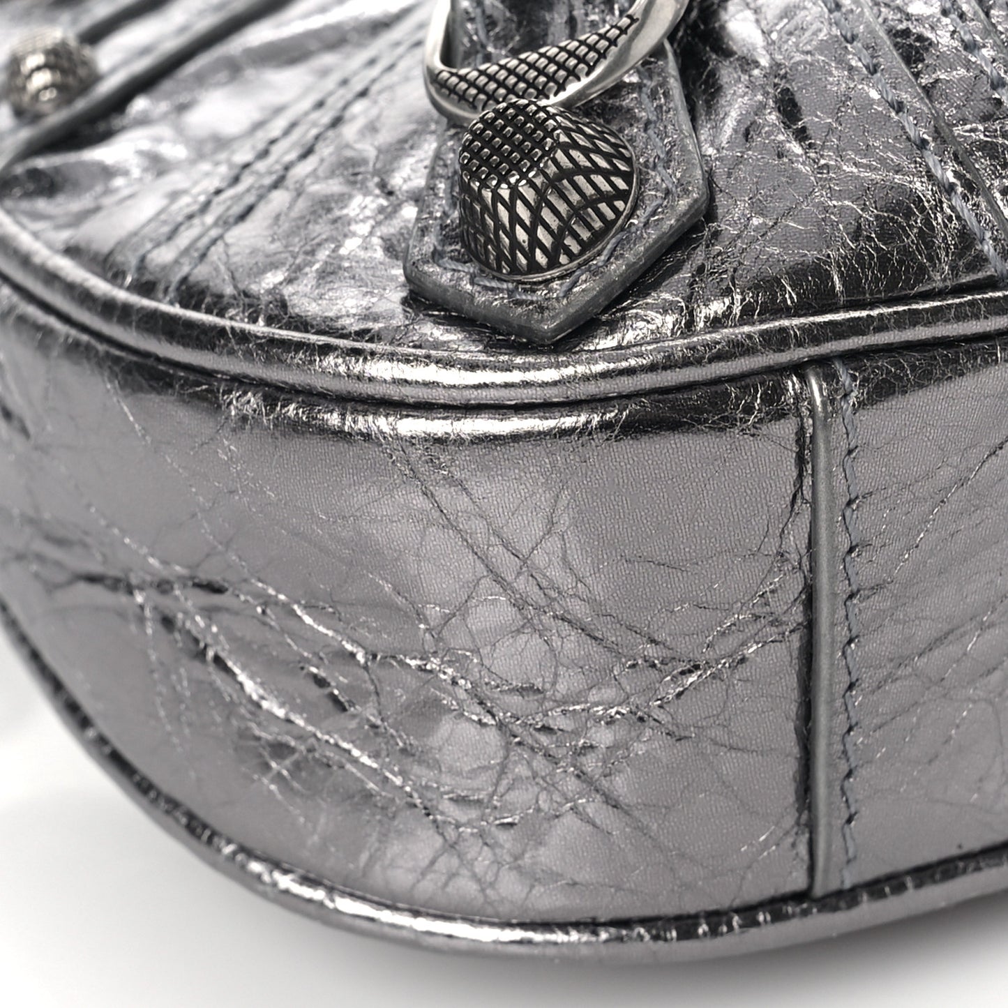 Metallic Agneau Arena Le Cagole Purse With Chain Mini Silver