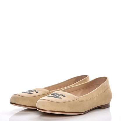 Chanel Kid Suede CC Flats 40 Beige 3 of 10