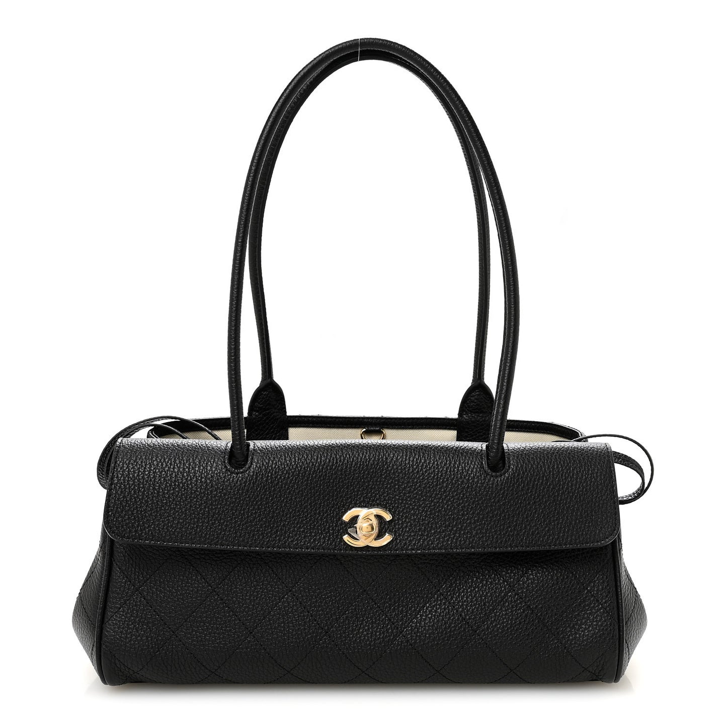 Grained Calfskin Stitched Urban Essentials Small Shopping Bag Black