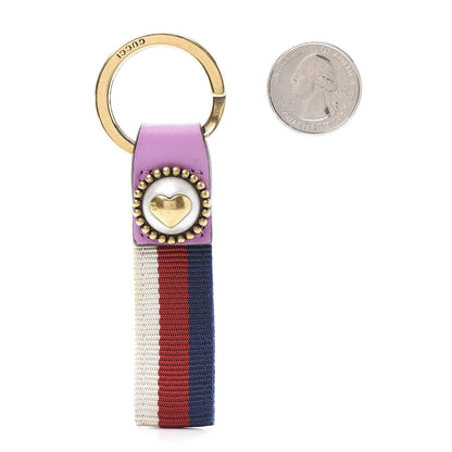 Gucci Web Nylon Pearl Heart Key Ring Candy Mousse Navy 2 of 6