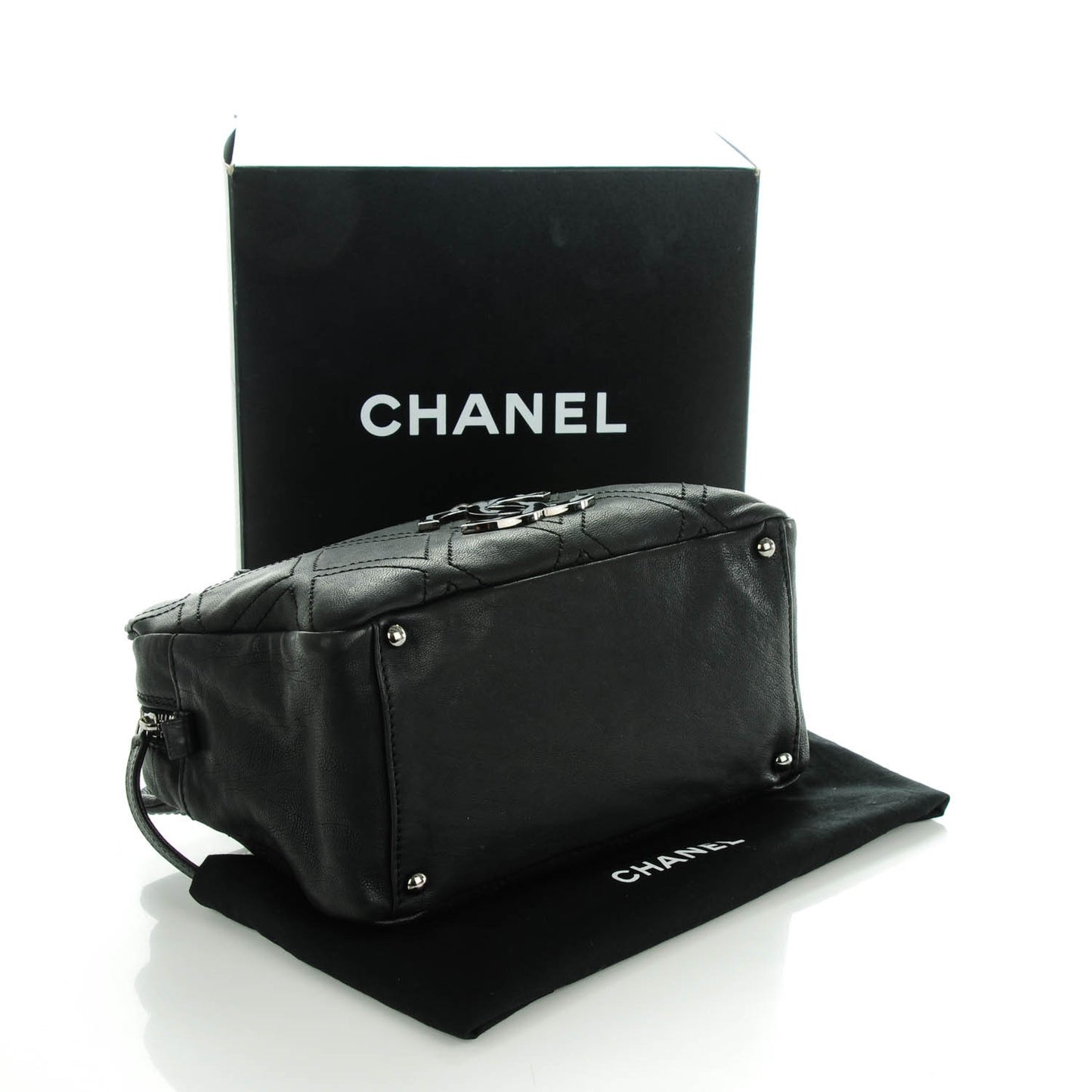 Calfskin Small Diamond Stitch Tote Black