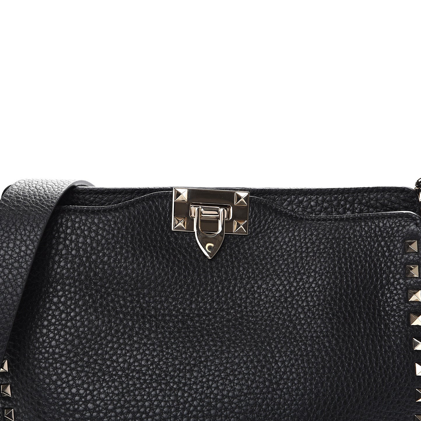 Pebbled Calfskin Small Rockstud Flip-Lock Messenger Bag Black