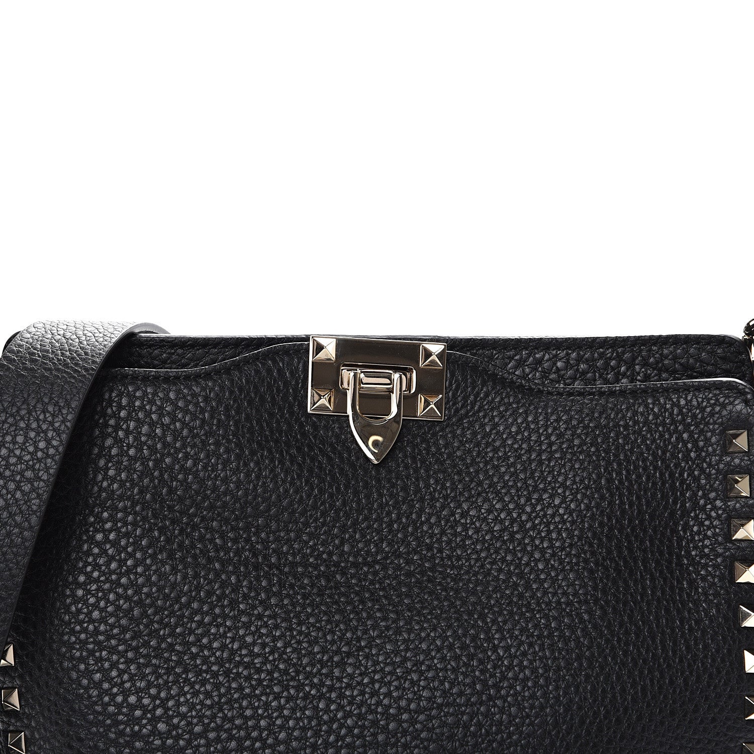 Valentino Garavani Pebbled Calfskin Small Rockstud Flip-Lock Messenger Bag Black 8 of 8