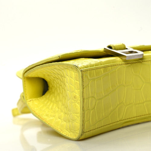 Balenciaga Shiny Calfskin Crocodile Embossed Hourglass Top Handle Bag XS Light Yellow 5 of 9