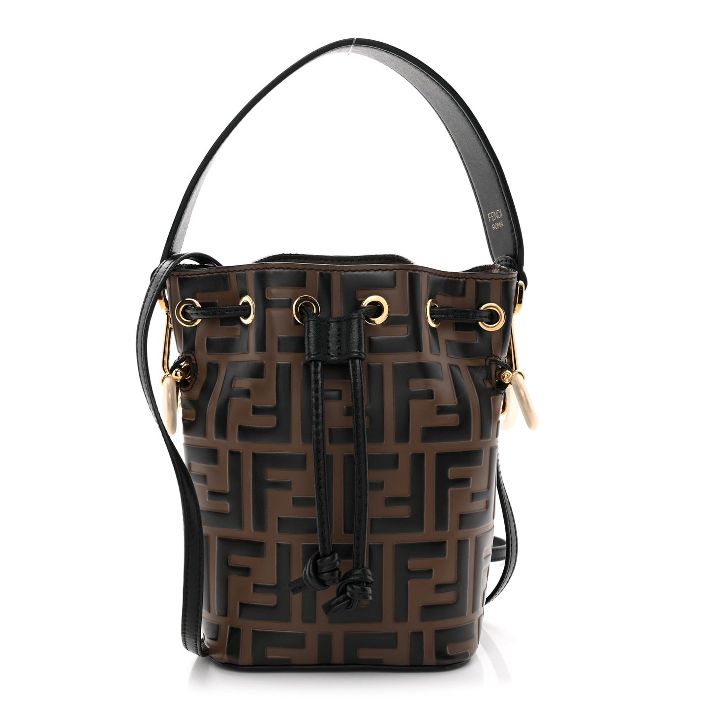 Vitello Liberty F is Fendi Bi-Color FF 1974 Embossed Mini Mon Tresor Bucket Bag Maya Black