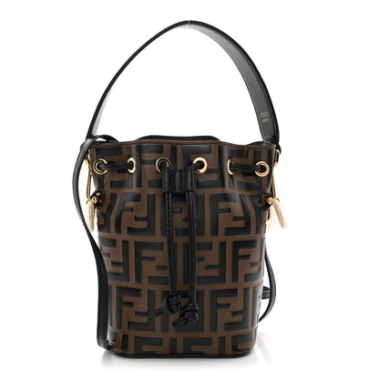 Fendi Vitello Liberty F is Fendi Bi-Color FF 1974 Embossed Mini Mon Tresor Bucket Bag Maya Black 1 of 11