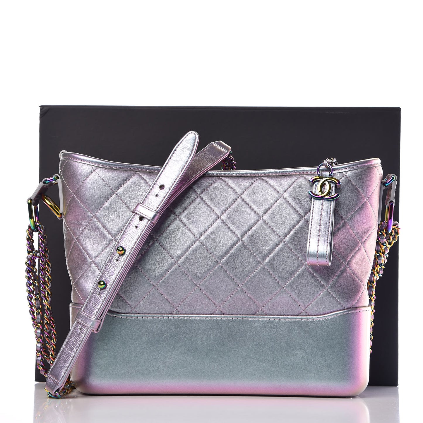 Iridescent Lambskin Calfskin Quilted Medium Gabrielle Hobo Light Purple