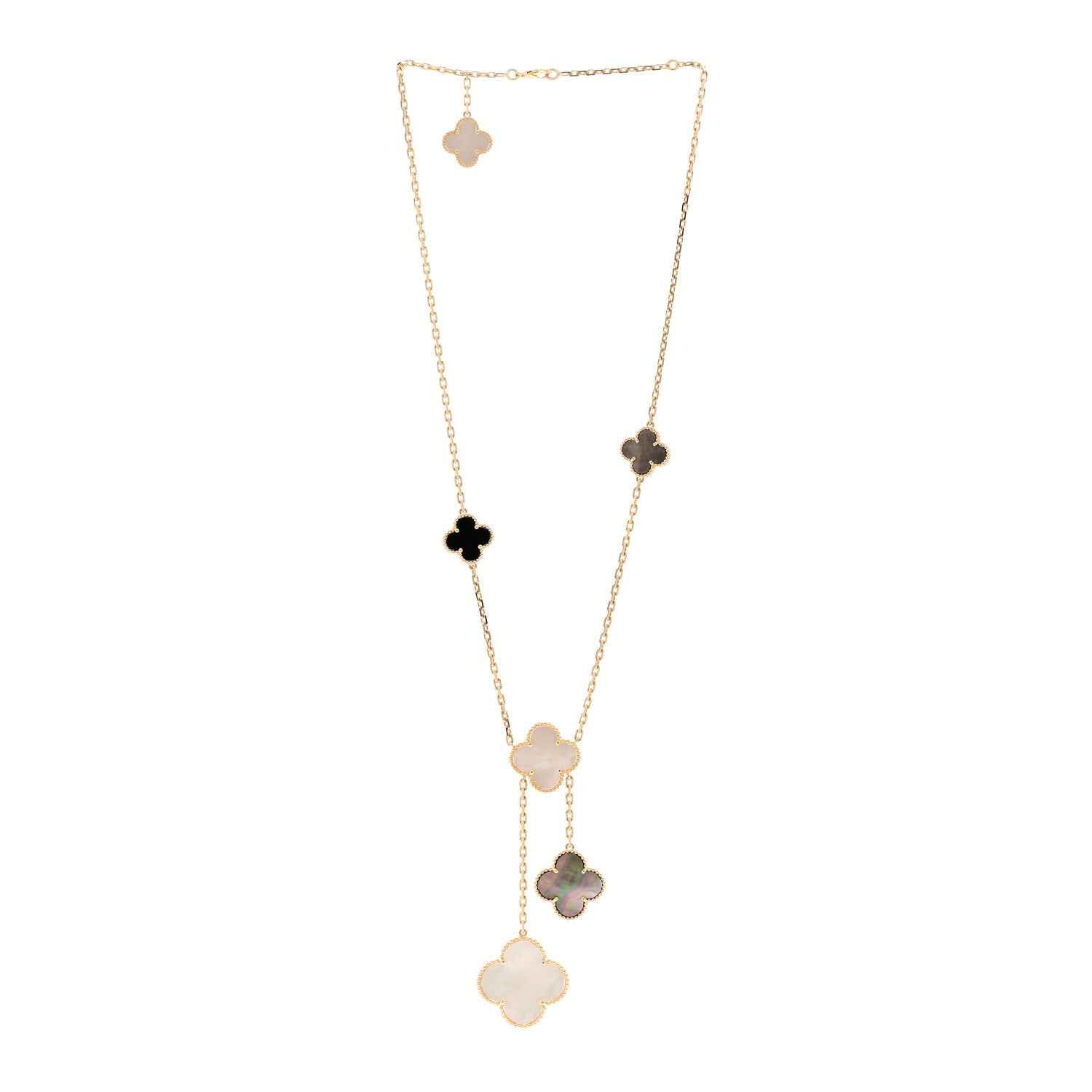 Van Cleef & Arpels 18K Yellow Gold Mother of Pearl Onyx 6 Motifs Magic Alhambra Necklace 3 of 6