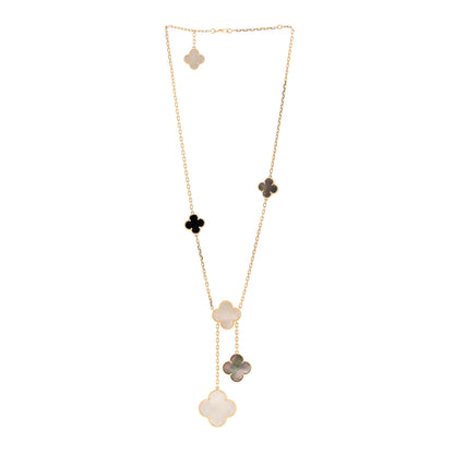Van Cleef & Arpels 18K Yellow Gold Mother of Pearl Onyx 6 Motifs Magic Alhambra Necklace 3 of 6