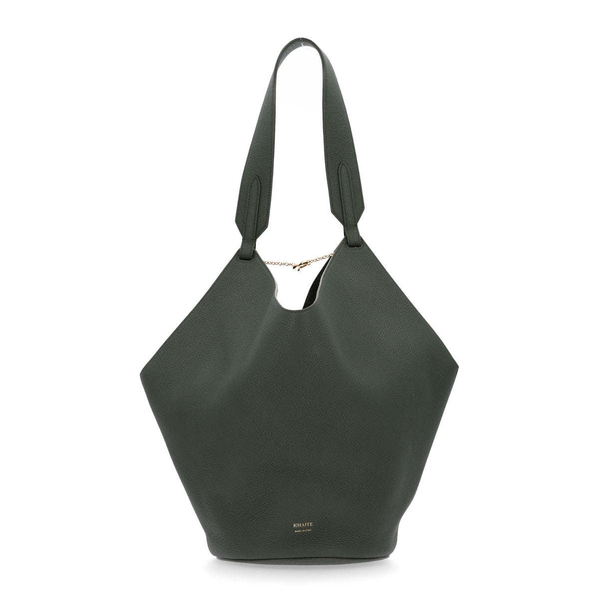 Pebbled Sport Calfskin Small Lotus Tote Bottle Green