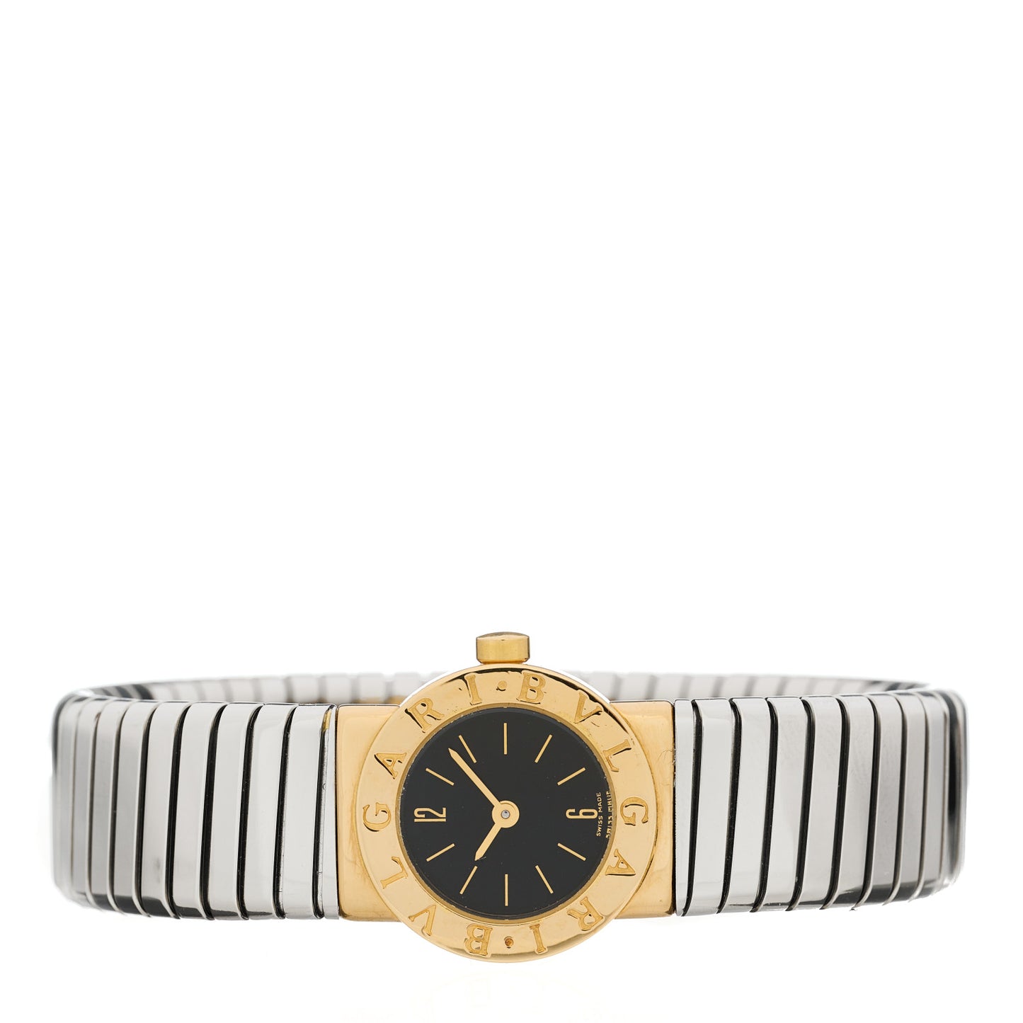 Stainless Steel 18K Yellow Gold 19mm Tubogas Quartz Watch Black