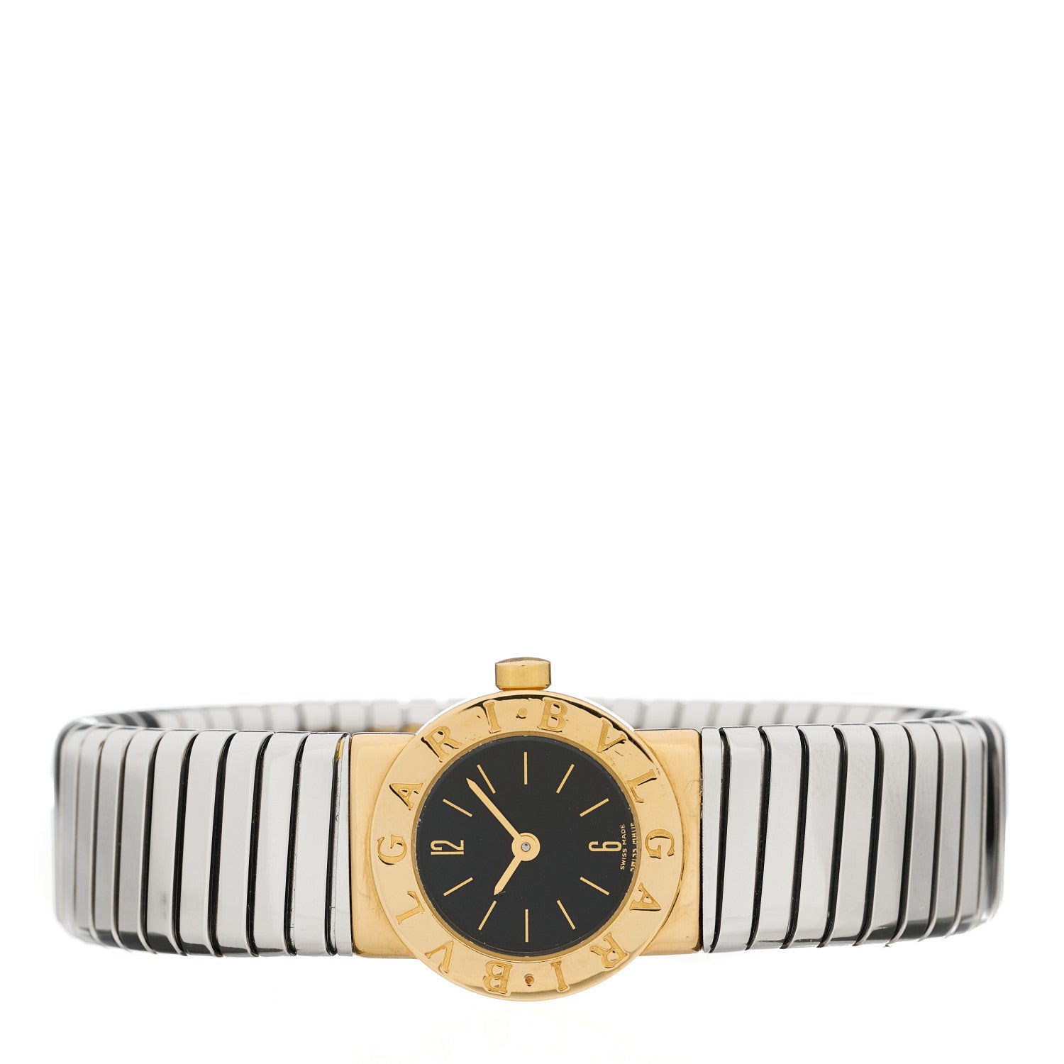 Bulgari Stainless Steel 18K Yellow Gold 19mm Tubogas Quartz Watch Black 2 of 4