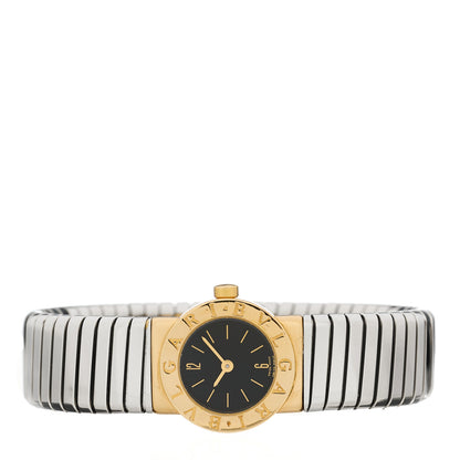 Bulgari Stainless Steel 18K Yellow Gold 19mm Tubogas Quartz Watch Black 2 of 4