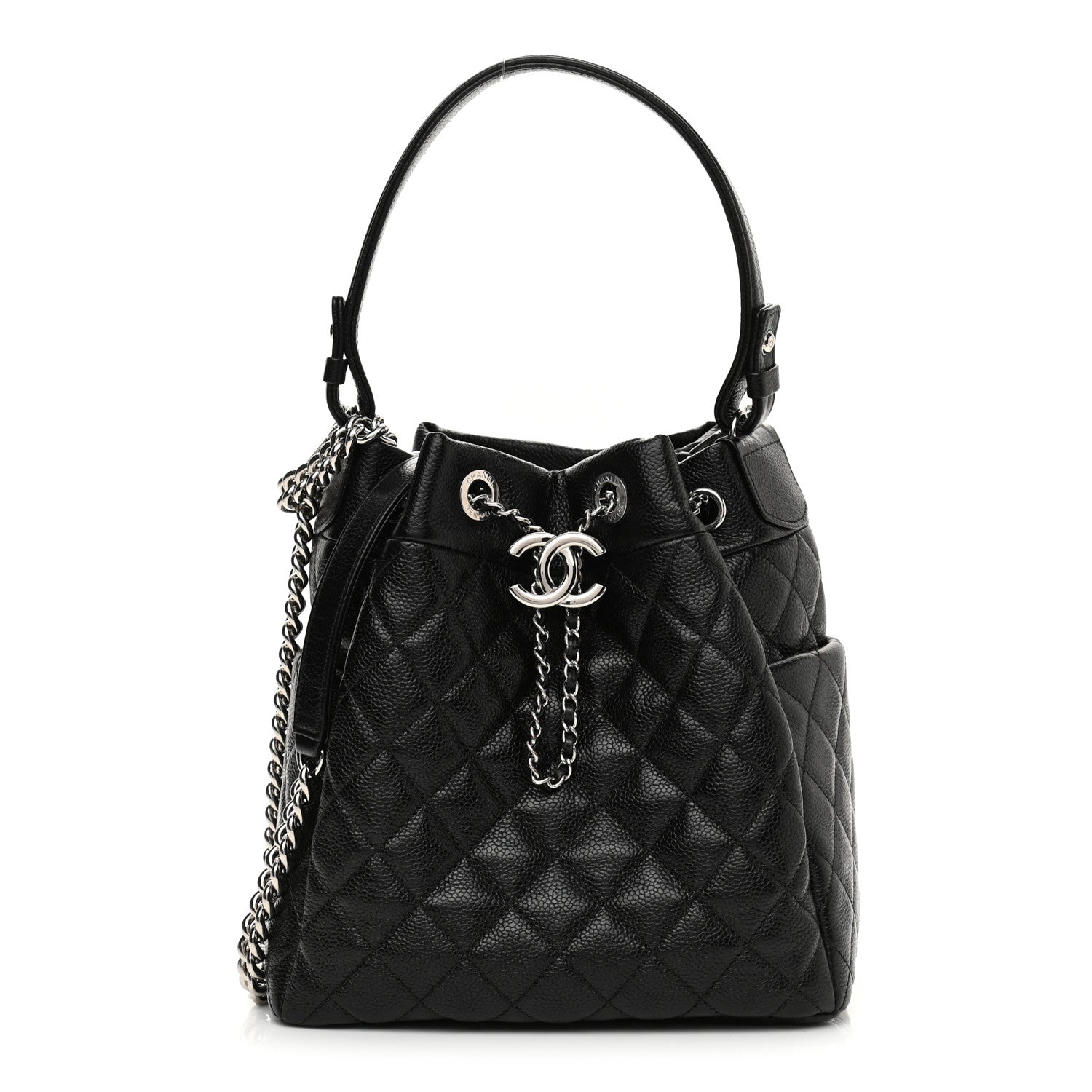 Chanel Caviar Quilted CC Chain Bucket Drawstring Bag Black 1 of 10