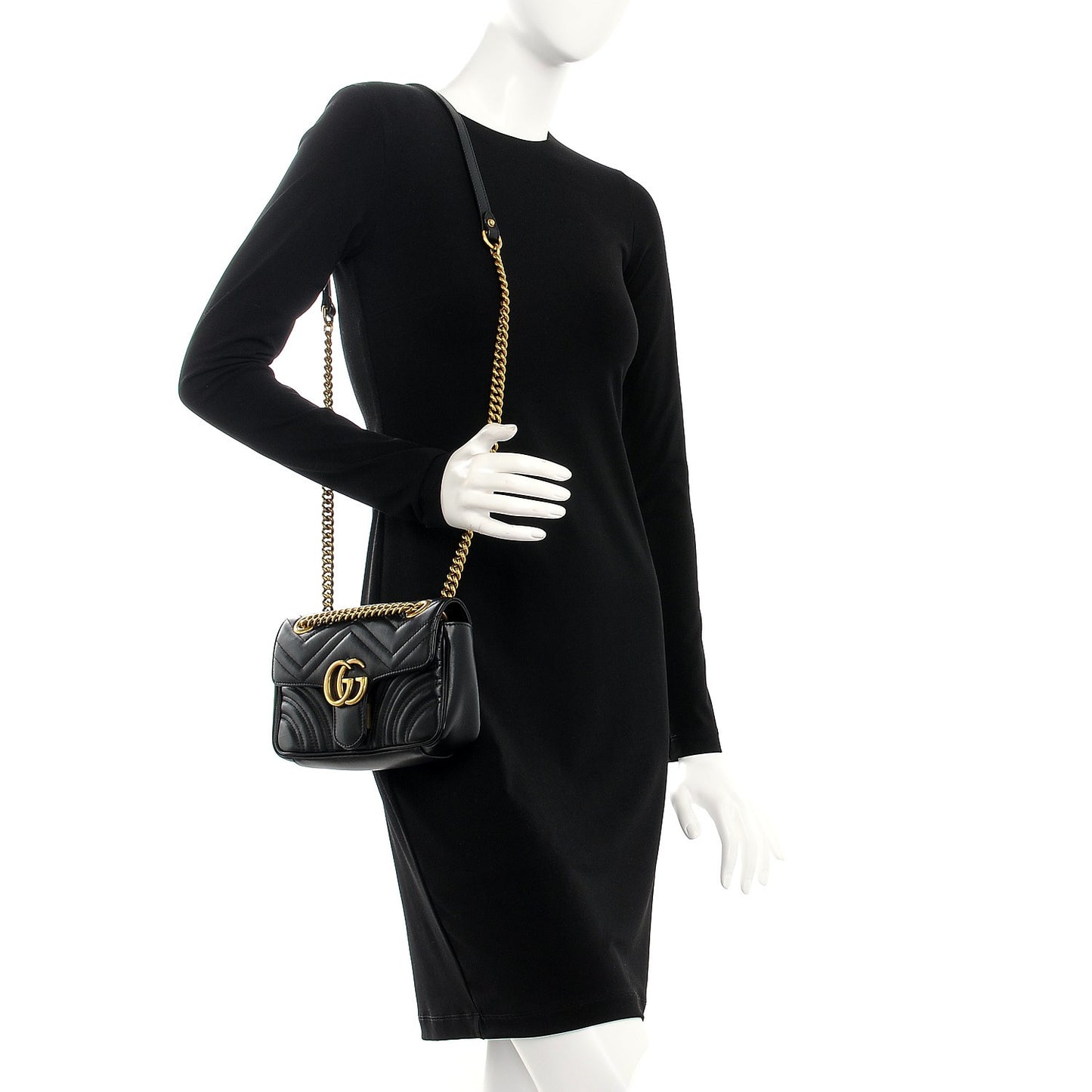 Calfskin Matelasse Mini GG Marmont Shoulder Bag Black