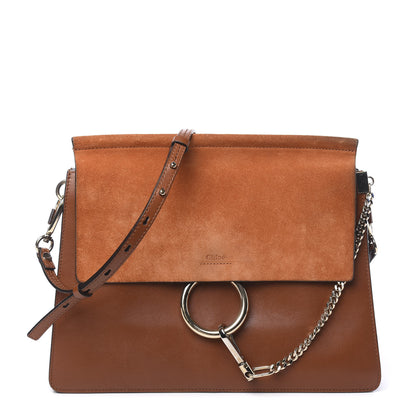 Chloe Suede Calfskin Medium Faye Shoulder Bag Tobacco 1 of 11
