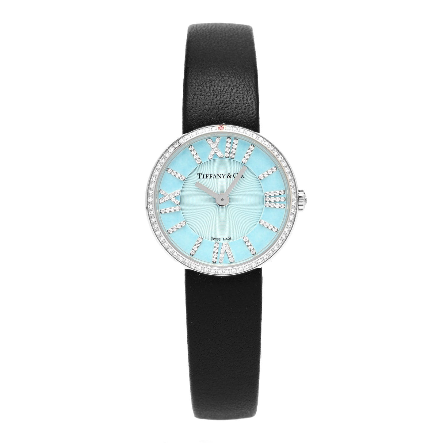 Stainless Steel Calfskin Diamond Bezel 24mm Atlas 2-Hand Quartz Watch Tiffany Blue