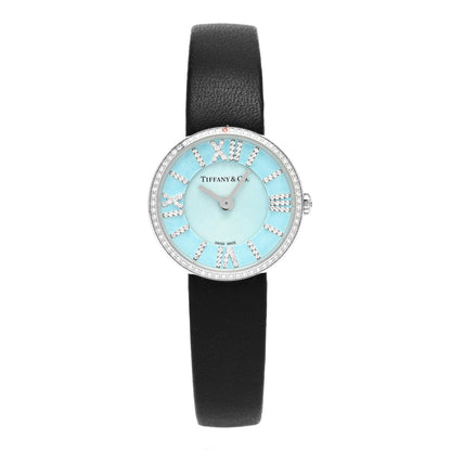 Tiffany Stainless Steel Calfskin Diamond Bezel 24mm Atlas 2-Hand Quartz Watch Tiffany Blue 1 of 4