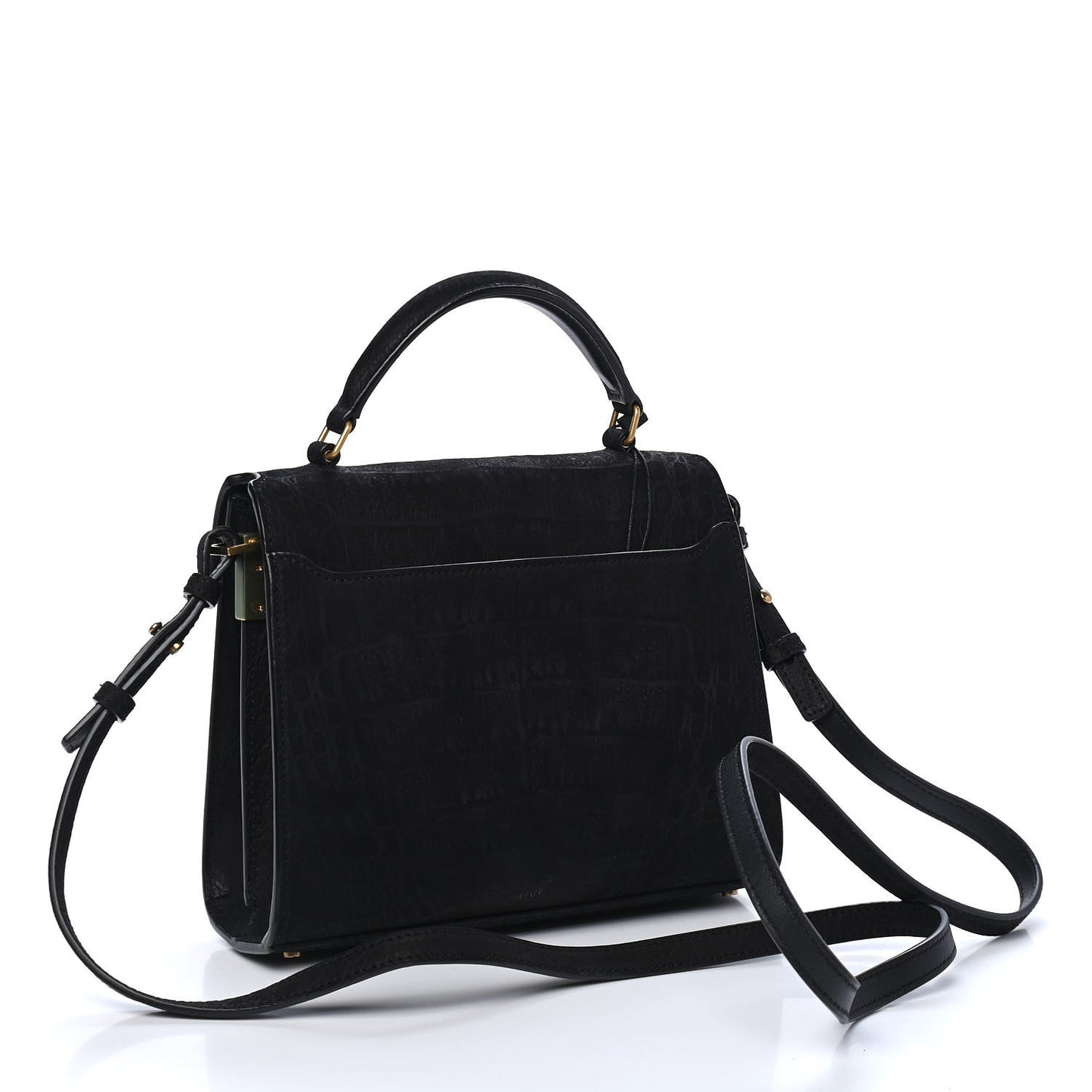 Nubuk Crocodile Embossed Mini Classic Monogram Cassandra Top Handle Black