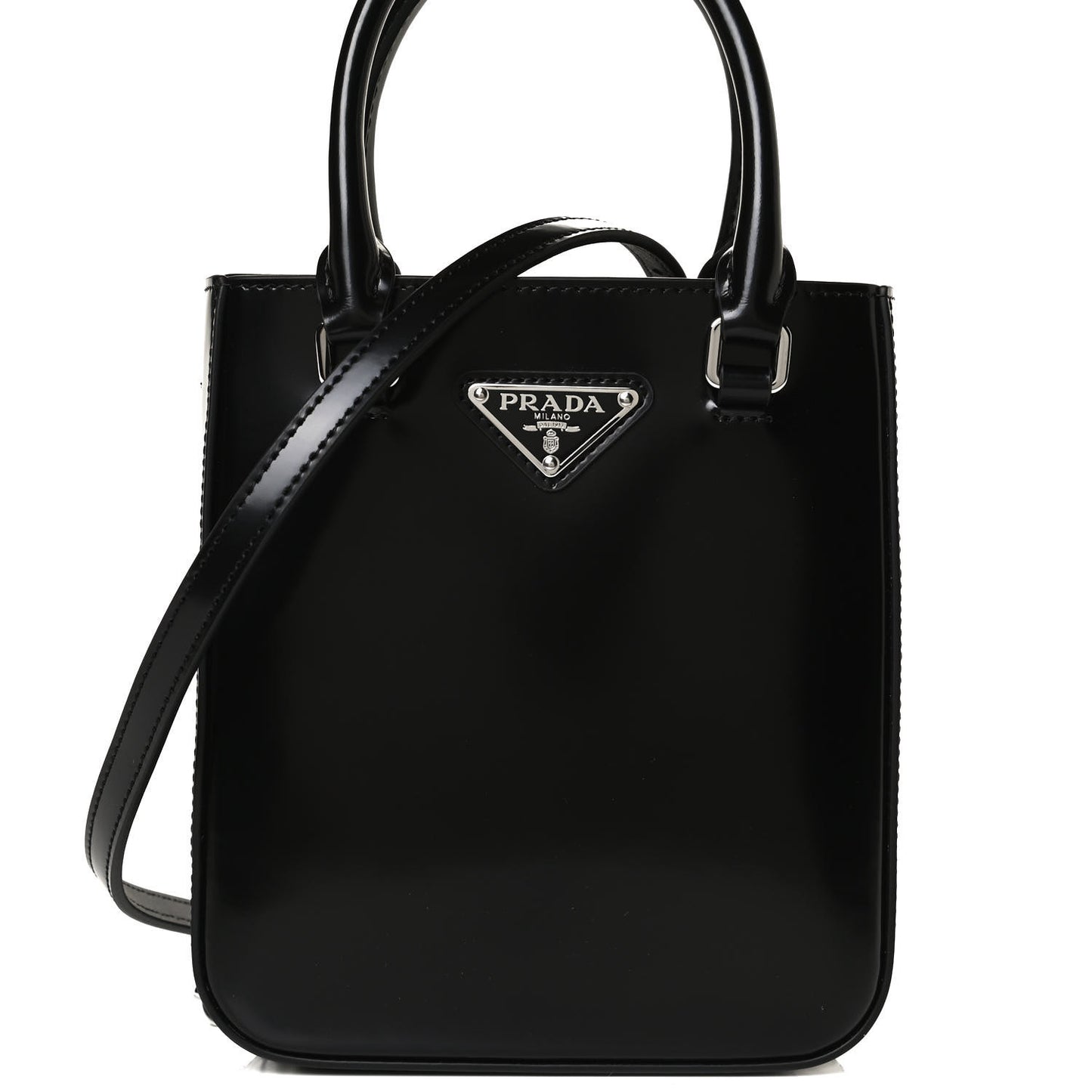 Spazzolato Triangle Small Double Handle Crossbody Tote Black
