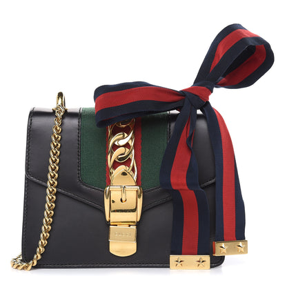 Gucci Calfskin Mini Sylvie Chain Shoulder Bag Black 1 of 11