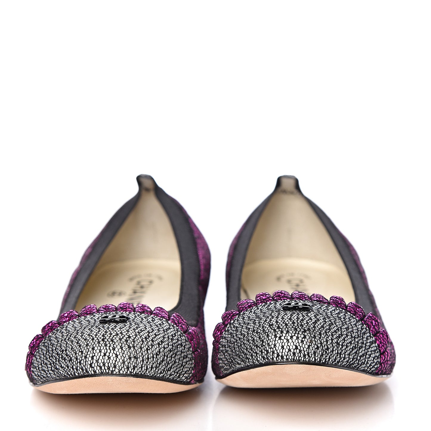 Metallic Lace Cap Toe Ballerina Flats 38 Fuchsia