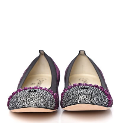 Chanel Metallic Lace Cap Toe Ballerina Flats 38 Fuchsia 2 of 9