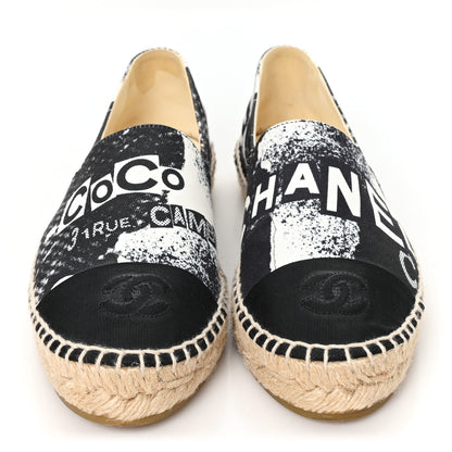 Chanel Printed Canvas Grosgrain 31 Rue Cambon Espadrilles 37 Black White 3 of 9