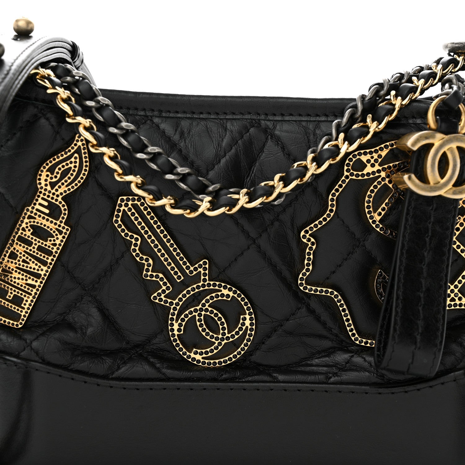 Chanel Aged Calfskin Quilted Charms Small Gabrielle Hobo Black 7 of 11