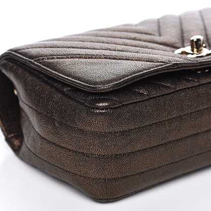 Chanel Metallic Caviar Chevron Quilted Mini Statement Flap Bronze 8 of 12