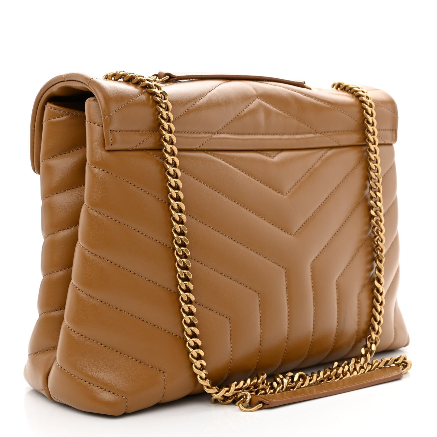 Calfskin Y Quilted Monogram Medium Loulou Chain Satchel Dark Natural