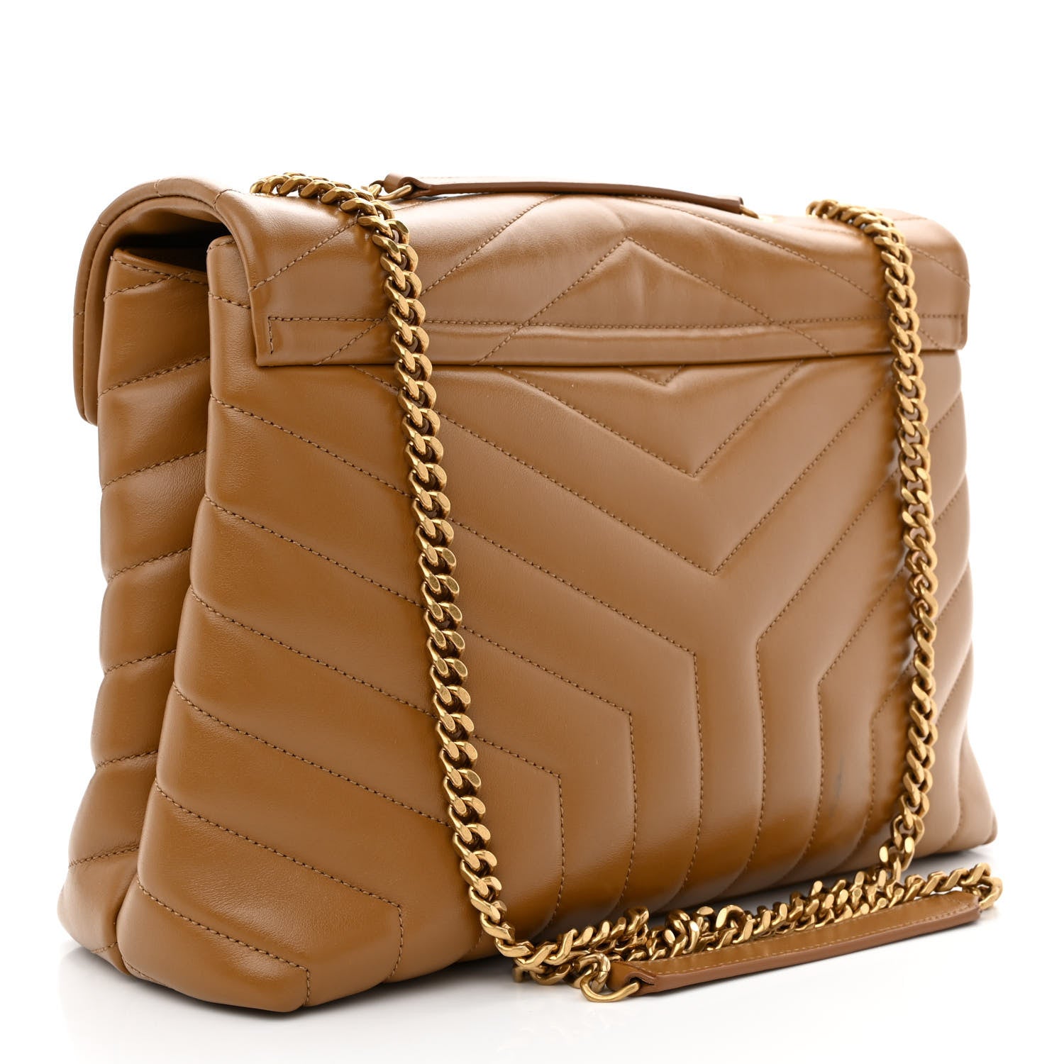 Saint Laurent Calfskin Y Quilted Monogram Medium Loulou Chain Satchel Dark Natural 3 of 13