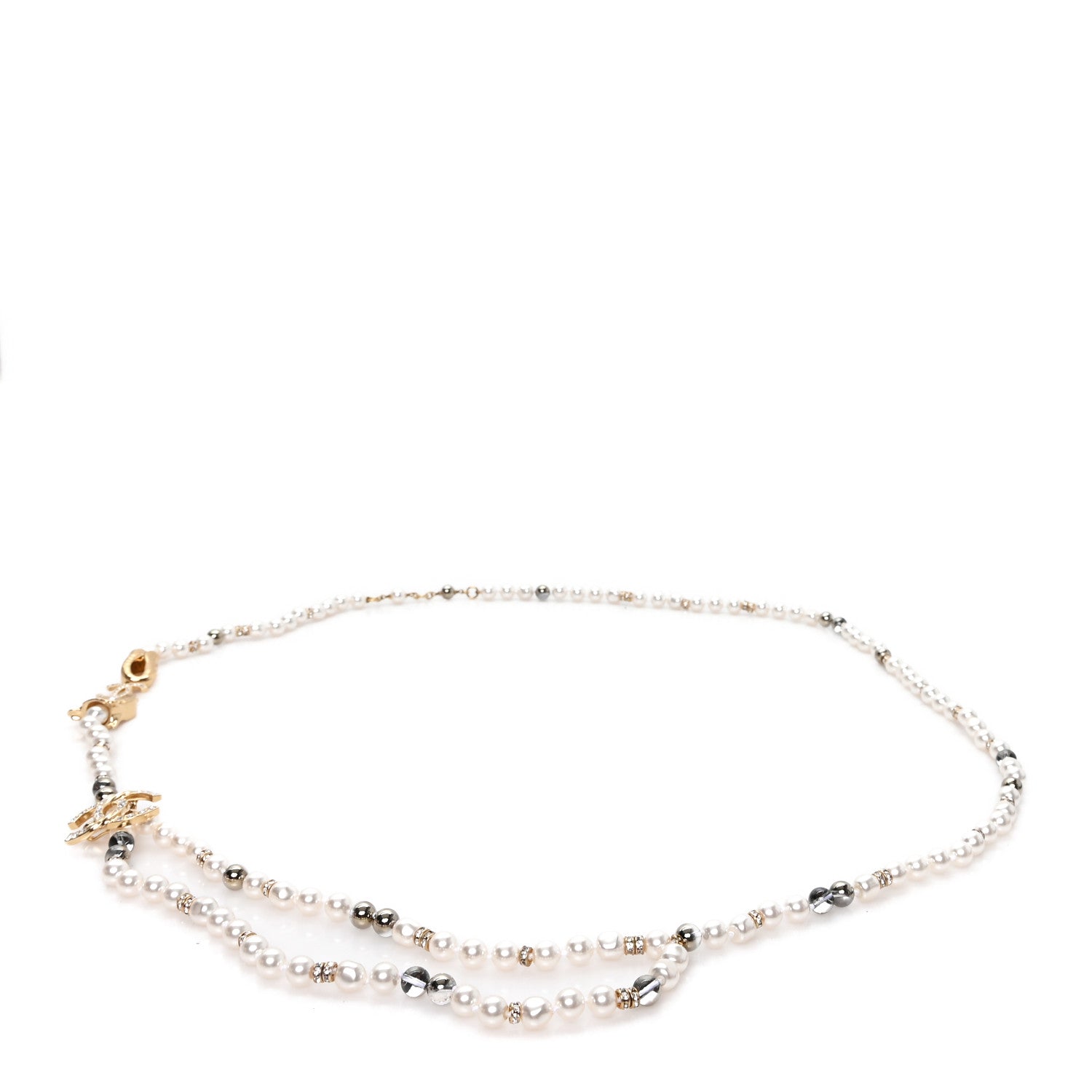 Chanel Pearl Crystal Charms CC Belt Gold Pearly White 1 of 3