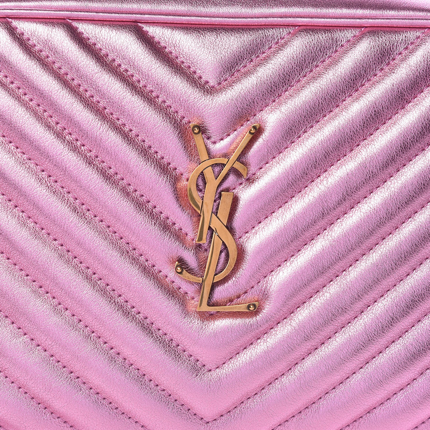 Saint Laurent Metallic Calfskin Matelasse Monogram Lou Camera Bag Vegas Pink 10 of 10