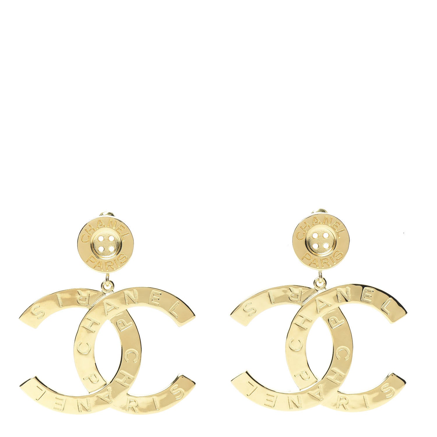 Chanel Metal Large Paris Button Earrings Gold 1 of 5