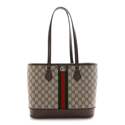 Gucci GG Supreme Monogram Textured Calfskin Web Small Ophidia Shoulder Tote Bag Beige Ebony New Acero 1 of 12