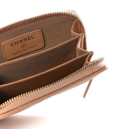 Chanel Glazed Lambskin Chevron Quilted Zip Around Coin Purse Beige 4 of 10